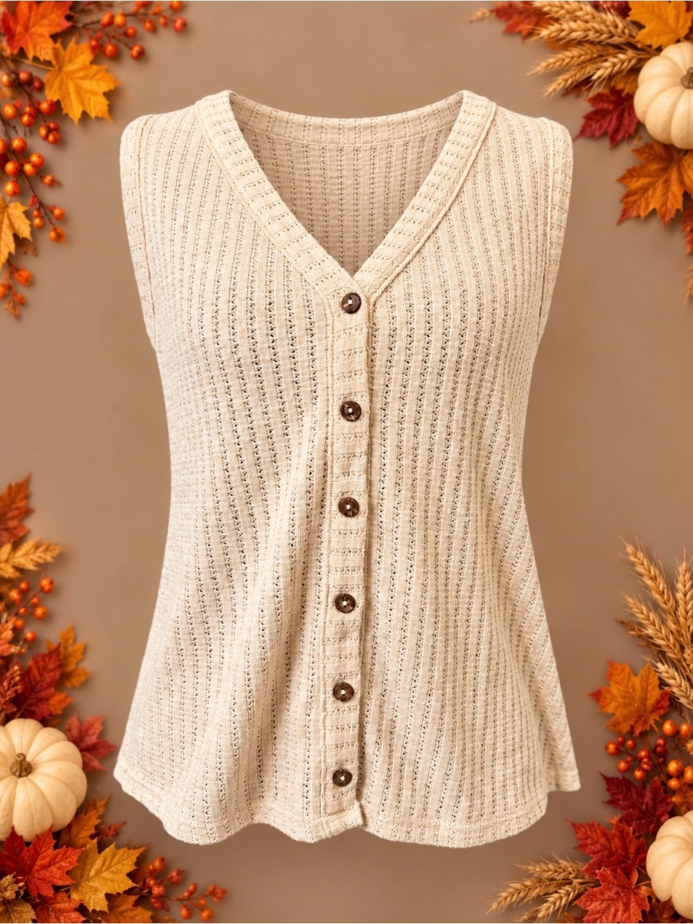 GILLI Cream Open Knit Button Front Sweater Vest Tank